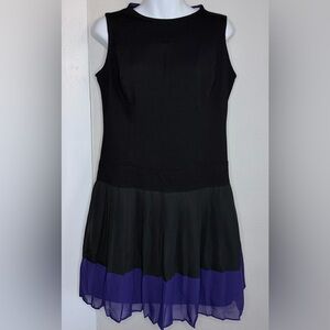 Ann Taylor Loft Black purple Chiffon pleated Sleeveless Dress Size 10